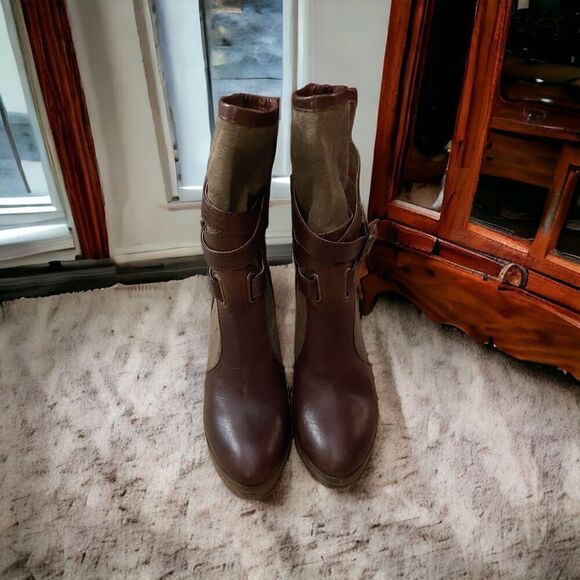 FRYE Harlow Boots Multi Strappy Harness Womens 7.5 M Dark Brown Suede - $358 MSR - Picture 2 of 6